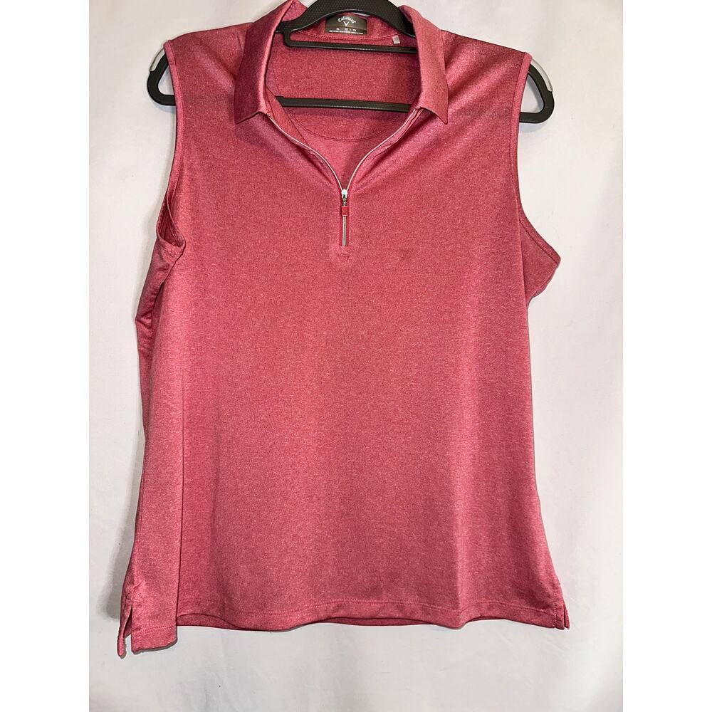 Callaway Golf Tennis 1/4 Zip Sleeveless Pink Shirt Sun Protection Womens XL